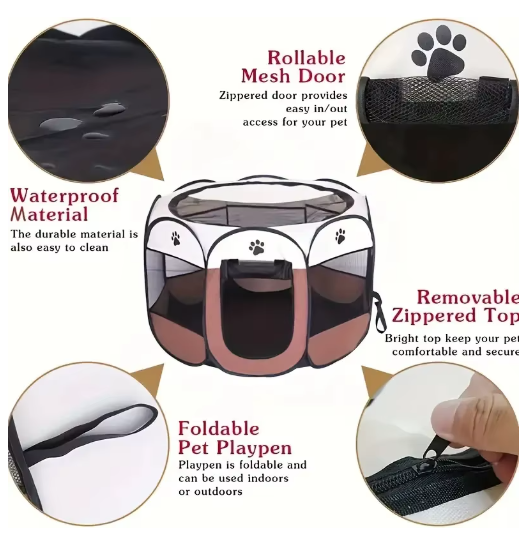 Foldable Pet Playpen - Portable Octagonal Design for Dogs & Cats